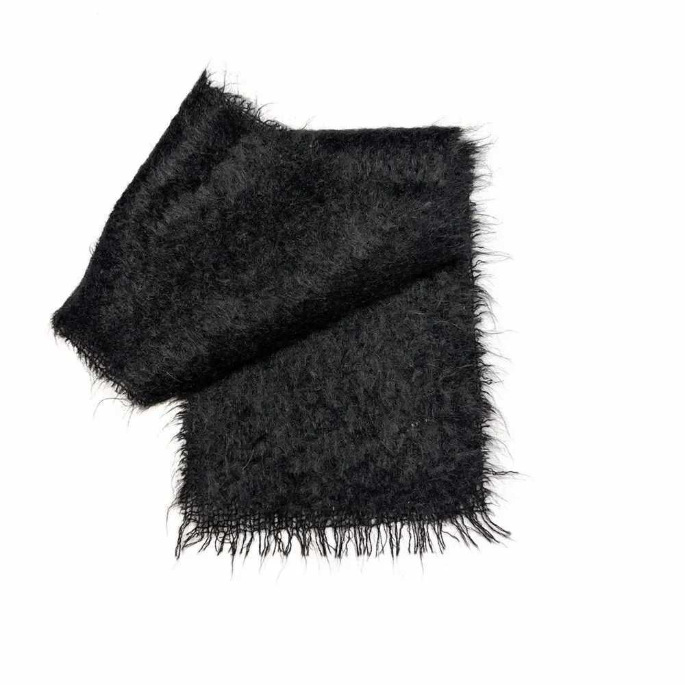 Vintage Black Mohair Wool Scarf Men's Women's Made in Great Britain 9x52